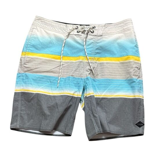 Rip Curl Gray, Blue & Yellow Striped Board Shorts - Picture 1 of 8